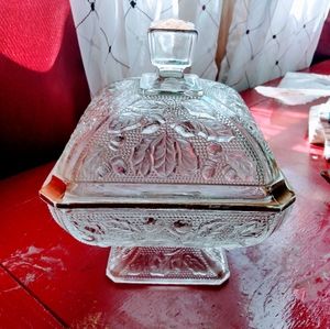 Vintage Jeanette Glass Acorn Candy Dish